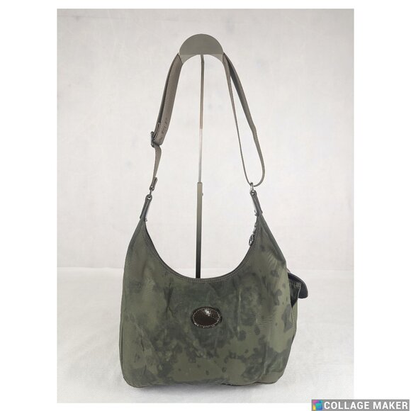 Share Authentic Longchamp Hobo Shoulder Bag Nylon/Leather Green Made in France - Picture 1 of 11